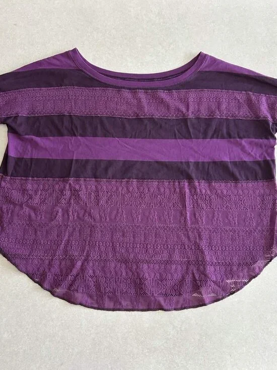 Free People Long Sleeve Lacey Stripes Top in Plum Combo ASO Alex Russo - Picture 5 of 12